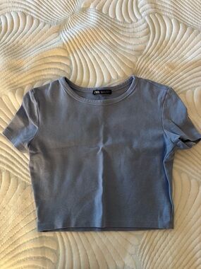 Zara Blue Crewneck Cropped T-Shirt